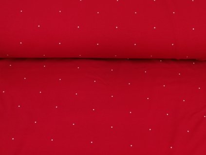 Teplákovina s elastanem Bílé puntíky 10cm od sebe na červené