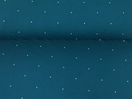 Teplákovina s elastanem Bílé puntíky 10cm od sebe na petroleji