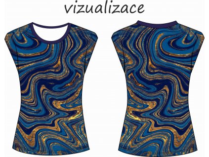 Tmavě modrý mramor se zlatou tričko