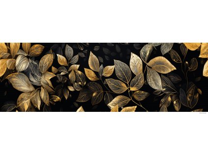 Zlaté listy na černém pozadí 150x50
