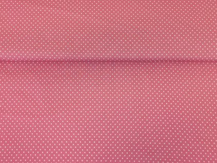 Bavlněné plátno Bílý puntík na růžové - digitální tisk II. JAKOST