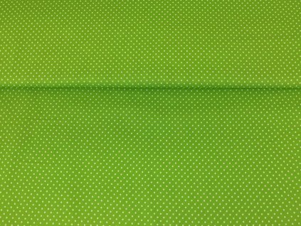 Bavlněné plátno Bílý puntík na jarní zelené - digitální tisk