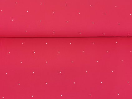 Teplákovina s elastanem Bílé puntíky 10cm od sebe na zářivě růžové K