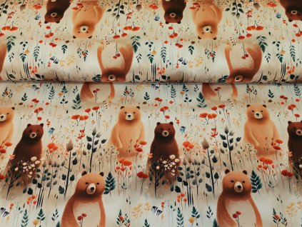 ZIMNÍ softshell s beránkem -  Akvareloví medvědi v květinovém poli