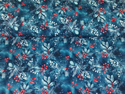 Zimní  softshell -  Ledové větvičky s červenými bobulkami