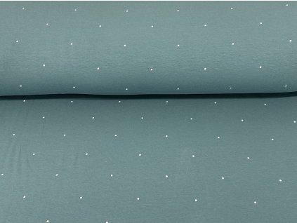 Teplákovina s elastanem Bílé puntíky 10cm od sebe na eukalyptu