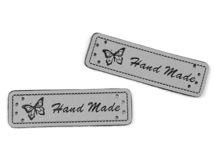 Štítek z EKO kůže - Hand made šedý tmavý