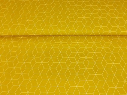 Bavlněné plátno Hexagony na hořčičné - digitální tisk - II. JAKOST