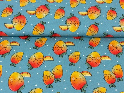 Bavlněný úplet s elastanem - Mango s brýlemi 190g