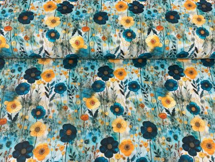 ZIMNÍ softshell s beránkem -  Modro-žluté kvítky