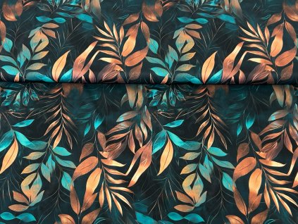 ZIMNÍ softshell s beránkem -  Zlaté a tyrkysové listy