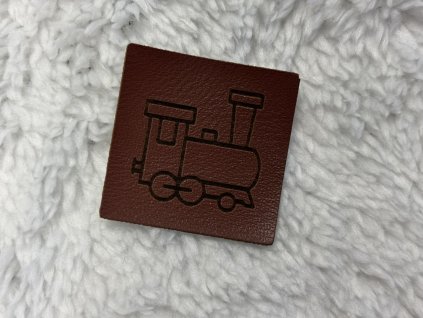 Štítek z broušené EKOKŮŽE - Lokomotiva 4x4 cm