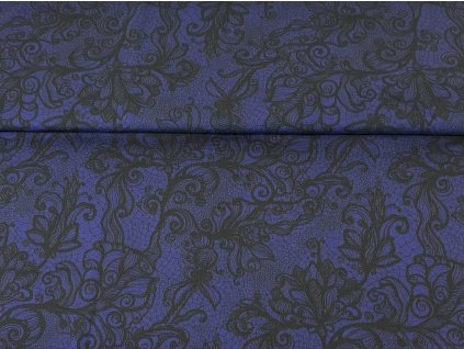 Bavlněná teplákovina  -  Krajka na fialovo-modré