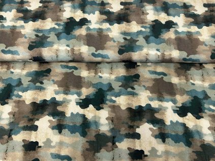 Bavlněná teplákovina  -  Akvarelový maskáč