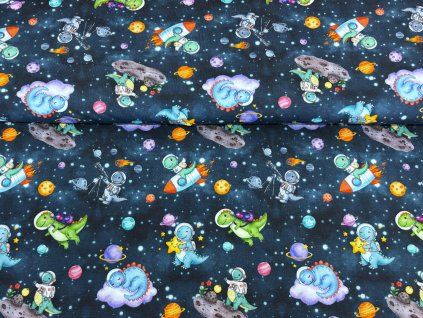 Bavlněný úplet s elastanem - Pyžamkoví dinosauři 190g