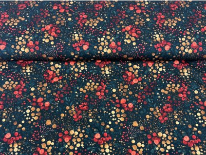 Bavlněná teplákovina  -  Vánoční bobulky II. JAKOST