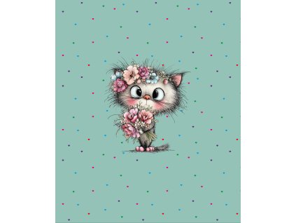 kočička s květinami 50x60 světlejší