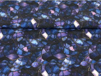 Bavlněná teplákovina  -  Fialová mozaika II. JAKOST 1,5 m