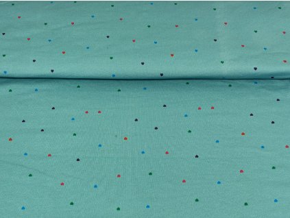 Bavlněná teplákovina  -  Malá barevná srdíčka II. JAKOST