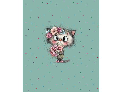 kočička s květinami 50x60