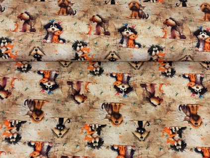 Bavlněná teplákovina  -  Pejsci a kočičky nejlepší kamarádi