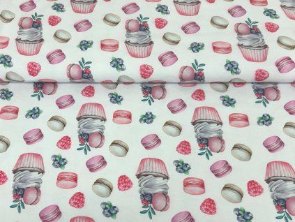 Bavlněný úplet s elastanem - Makronky 190g