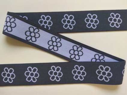 Ozdobná guma 4 cm - Kytičky šedé