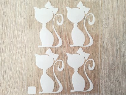 Bílé nažehlovací obrázky - kočky s mašlí