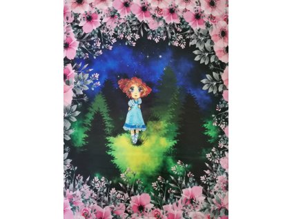 Panel Dívka v lese 47x57cm - prémiová počesaná teplákovina