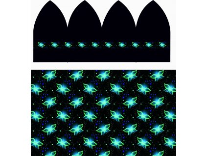 Neon zelení motýlci návrh na čepici a nákrčník vizualizace