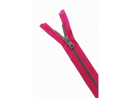 Zip YKk fuchsiový se stříbrnými zoubky