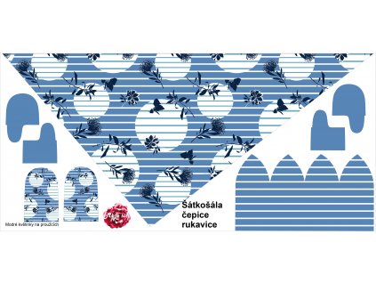 Modré květinky na proužcích