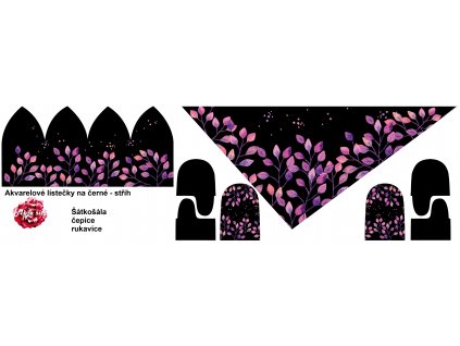 Akvarelové lístečky na černé střih šátkošála malá