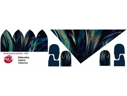 Modrozelená peříčka střih šátkošála malá