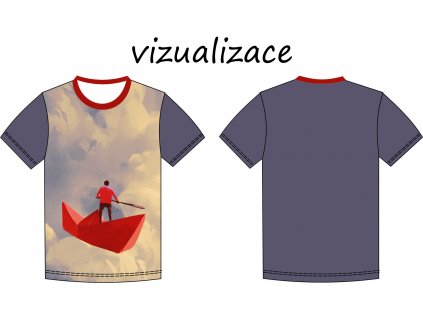 Muž na loďce pánské tričko vizualizace