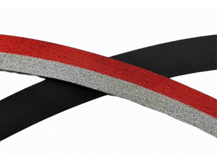 ozdobná guma 4 cm červeno stříbrná na černé