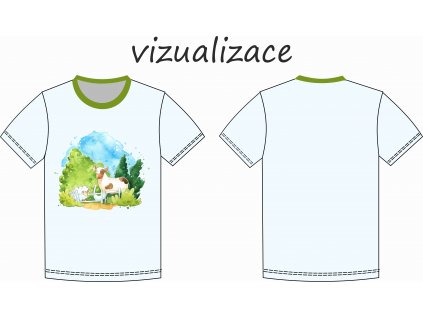 farma na světle modré vizualizace a dětské tričko