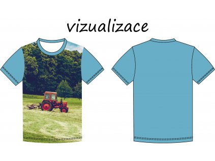 Červený traktůrek na louce vizu