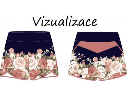 Růže na tmavě modré šortky ušité