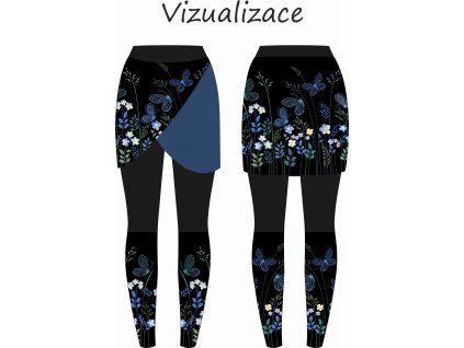 vizualizace sukně k legínám ušitá modré květiny a motýlci