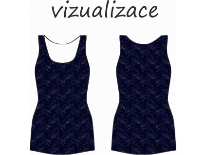 Panel na dámské tílko/sportovní podprsenku Listy na tmavě modré