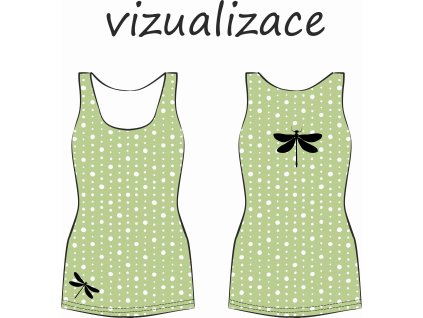 vizualizace dámské tílko tečky na zelené a vážky