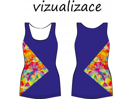 Barevné trojúhelníčky na modré tílko ušité