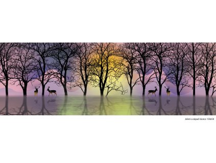 Jeleni a západ slunce 150x50