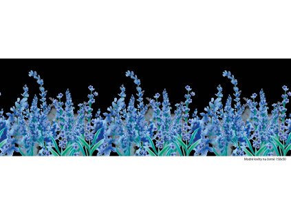 Modré květy na černé 150x50