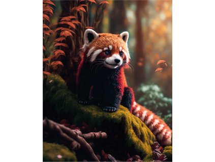 Panda červená v listí 40x50