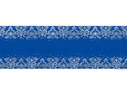 Stříbrný damašek na modré 150x50