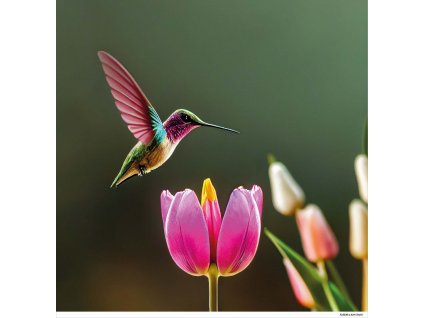 Dětský panel - Kolibřík a květ 50x50