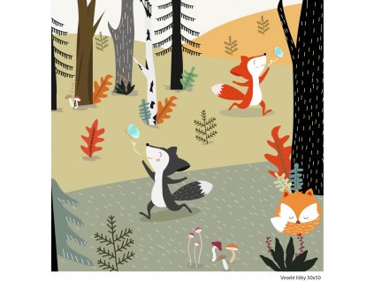 Dětský panel - Veselé lišky 50x50
