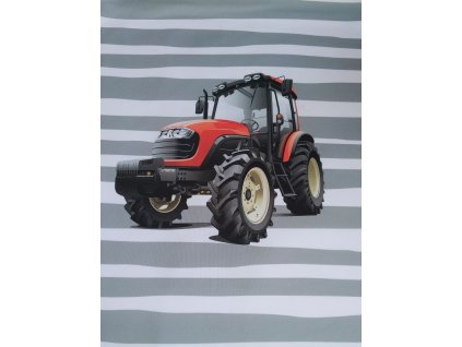 Dětský panel - Červený traktor - šedé pruhy 50x50